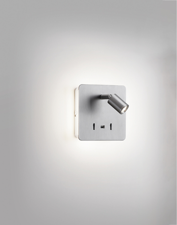 Lampa ścienna ROMEA nikiel mat LED 3W+5W 3000K + USB A, 2x włącznik